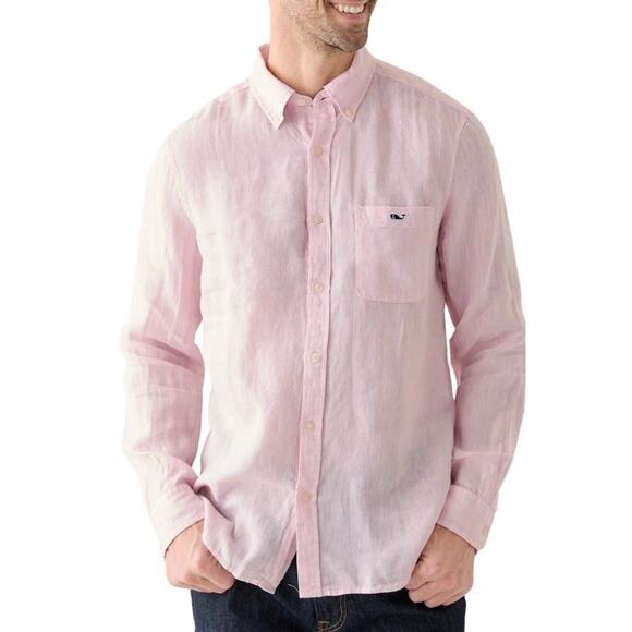 Vineyard Vines Tucker Shirt L Classic Fit Pink Linen Long Sleeve Button Down - Picture 1 of 9